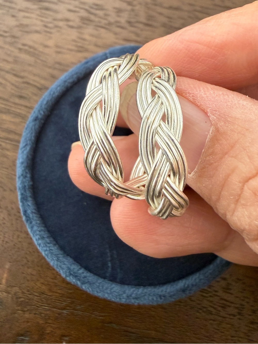Solid Sterling Silver Braided Hoop Earrings - Picture 4 of 5